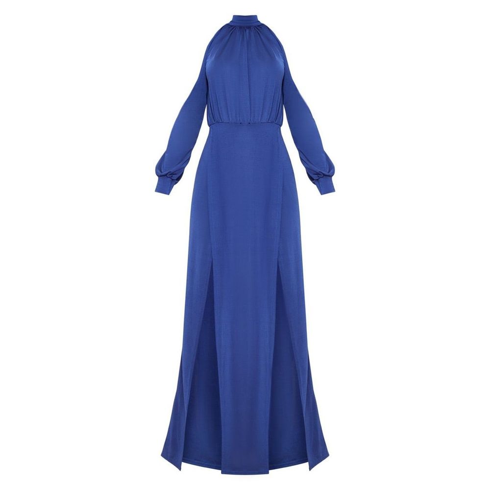 Navy High Neck Double Extreme Split Maxi Dress - Picture 3 of 8